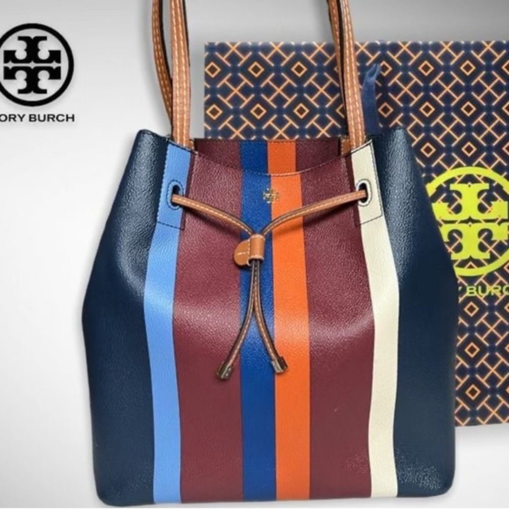 Tory Burch Kerrington Striped Drawstring Tote
Bucket Blue